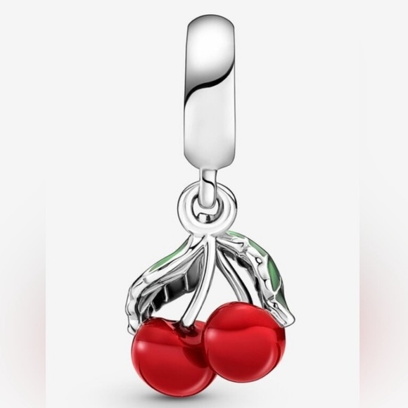 NWOT Asymmetrical Cherry Fruit Dangle Charm Jewelry Silver 925 - Picture 1 of 6